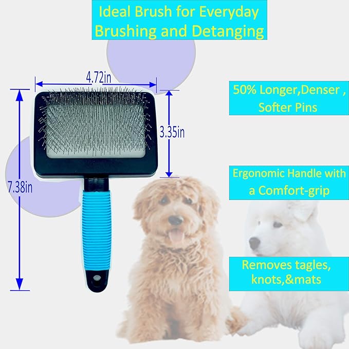 Dog Brush for Long Haired Dogs - Large Firm Slicker Brushes for Poodles, Goldendoodles & Shedding Grooming - Soft Massage Stainless Steel Pins (25mm/1") - Gentle Pet Grooming Wire