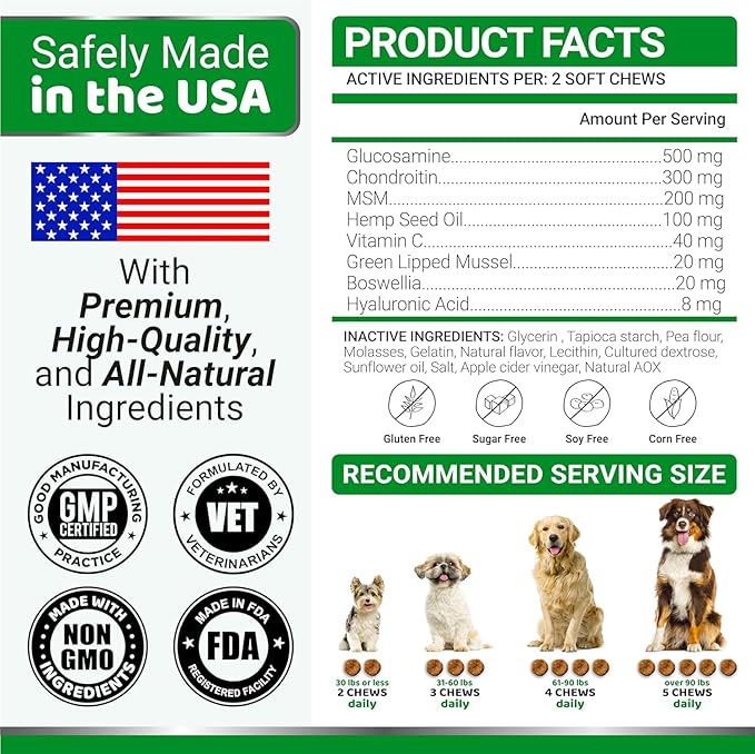 YUMA'S (2 Pack) Glucosamine for Dogs - Hip and Joint Supplement for Dogs - Glucosamine Chondroitin Chews - Joint Pain Relief Supplement with MSM - Advanced Health - Mobility Support - Made in USA