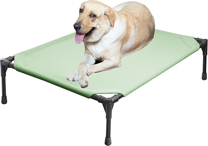 Soft Mesh Elevated Pet Bed for Large Medium Dogs Outdoor Resting Cot with Water-Resistant, Air-Permeable, Cooling and Anti-Skid Portable Dog Bed, Up to 80 lbs, 33.3" L x 25.2" W x 6.9" H, Green