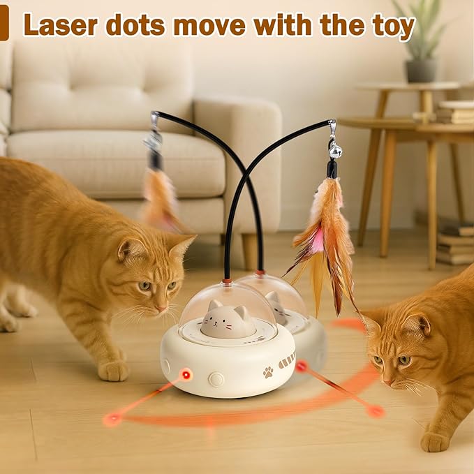 AIERSA Interactive Cat Toys for Indoor Cats, Automatic Enrichment Toy with LED Light and Feather for Cats and Kittens, Moving Self Play Stimulation Toy for Cat Lover Gifts