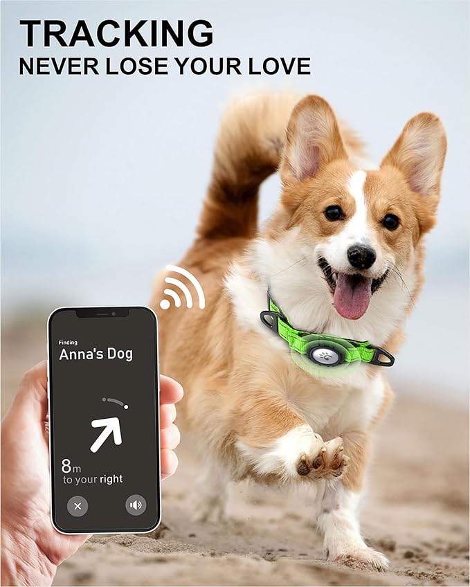 TagME Airtag Dog Collar,Waterproof Reflective Pet Collar with Airtag Holder,Soft Padded and Double D-Rings for Puppy,Green