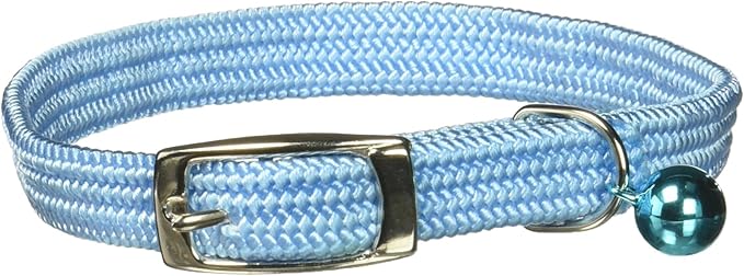 Kool Kat Elastic Cat Safety Collar with Bell, Light Blue, 12"