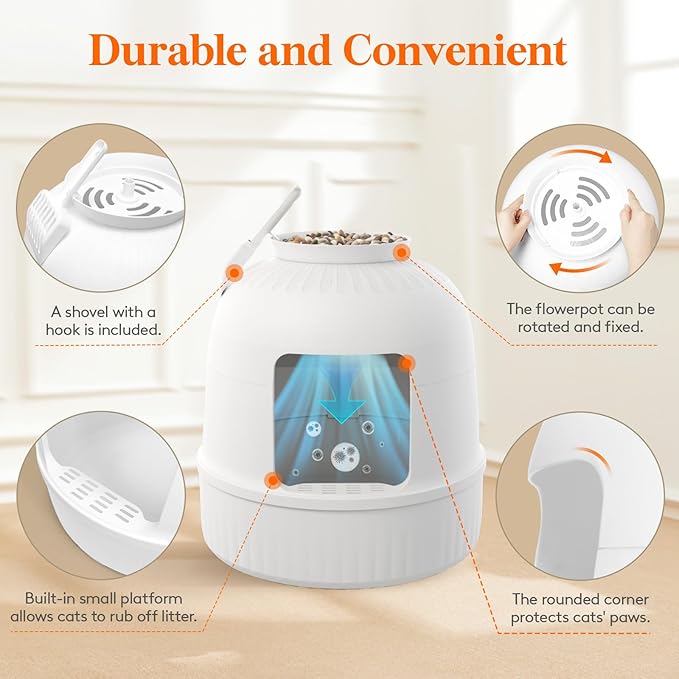 Lifewit 2 Pack Litter Box Cat with Faux Plant & Scoop, Hidden Enclosure Litter Tray with Odor Control & Carbon Filter in Living Room, Bedroom, Corner, White
