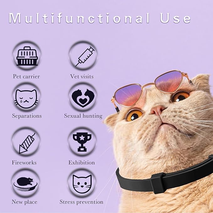 Simnice Calming Collar for Cats - 4 Pack, Adjustable Calming Collar for Cats - Pheromone Cat Collars for Anxiety & Stress Relief, Water-Resistant & Long-Lasting Effect (Black)