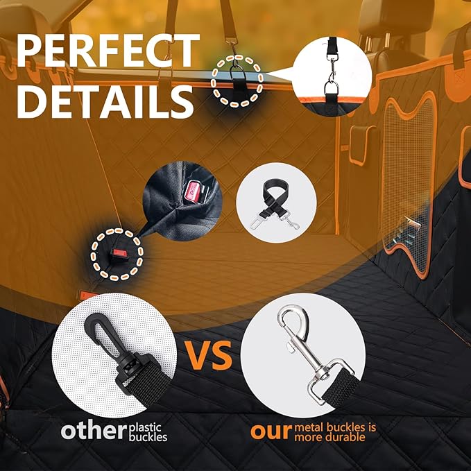 Back Seat Extender for Dogs,Dog Car Seat Cover for Back Seat with Hard Bottom Holds 500 lbs,Car Seat Protector,Waterproof Extender for Dogs,Dog Hammock,600D Nonslip,Pet Bed for Cars,SUVs, Small Trucks