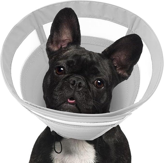 SAWMONG Soft Dog Cone for Medium Dogs, Adjustable Pet Recovery Collar to Stop Licking, Comfy Elizabeth E-Collar for Dogs After Surgery Alternative (M,Grey)