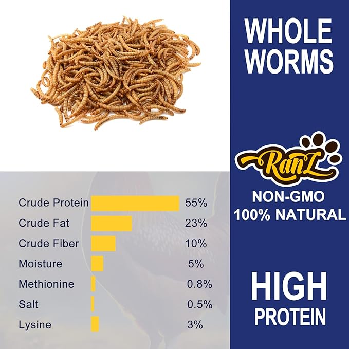 RANZ 10LBS Non-GMO Dried Mealworms for Chickens, High Protein Meal Worms, Premium Chicken Feed, Perfect Bird Food and Chicken Treats, Whole Large Mealworms for Wild Birds, Ducks, Fish