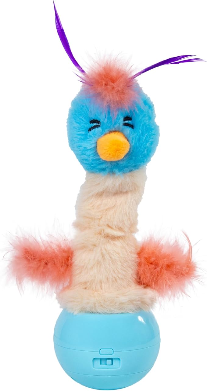 Catstages Electronic Dancing Ostrich Interactive Cat Toy, Wobbles and Plays Music, Battery Powered, Plush, Blue