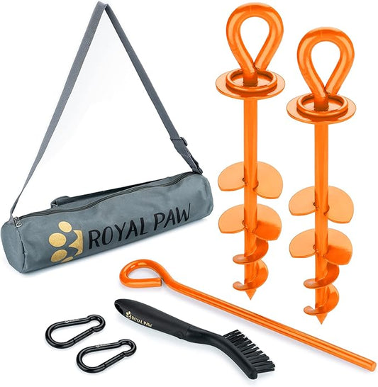 ROYAL-PAW Dog Tie Out Stake - for Large Dogs up to 210 lbs - Heavy Duty Dog Stake for Yard, Beach & Camping Outside - Best in Ground Anchor for a Dog Cable, Leash, Lead Tether (1, Orange)