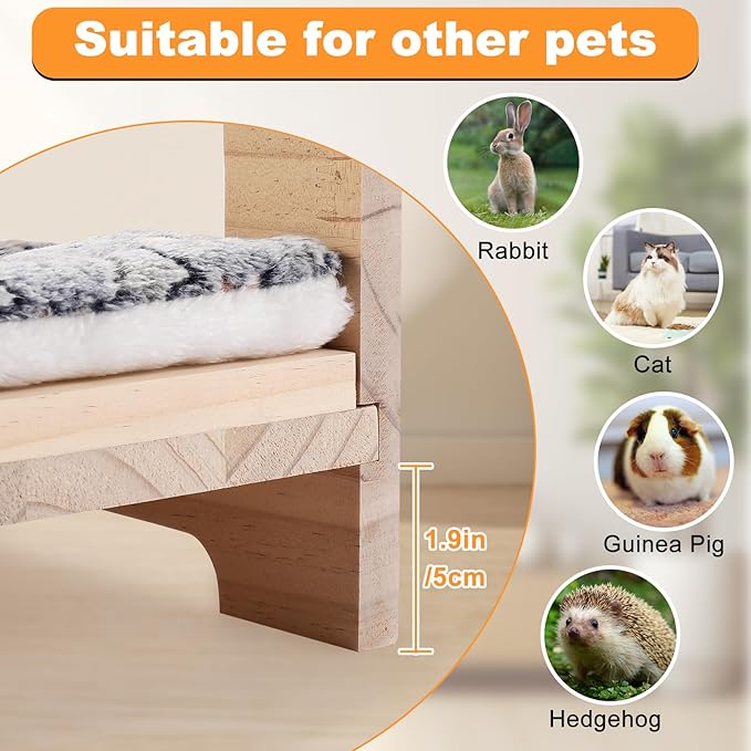 Large Wooden Rabbit Bed - Easy Assemble 20.4"x12.8" Pet Bed with Support Structure & Removable Cushion for Rabbits, Guinea Pigs, Kittens & Small Animals - Cozy Sleeping Habitat