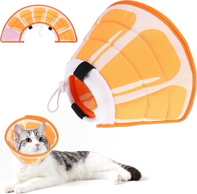 KOOLTAIL Cat Cone Collar, Adjustable Soft Comfortable Cat Recovery Collar to Stop Licking, Foldable Donut Water Resistant Pet Cone for Small Large Cats Kittens After Surgery Orange M