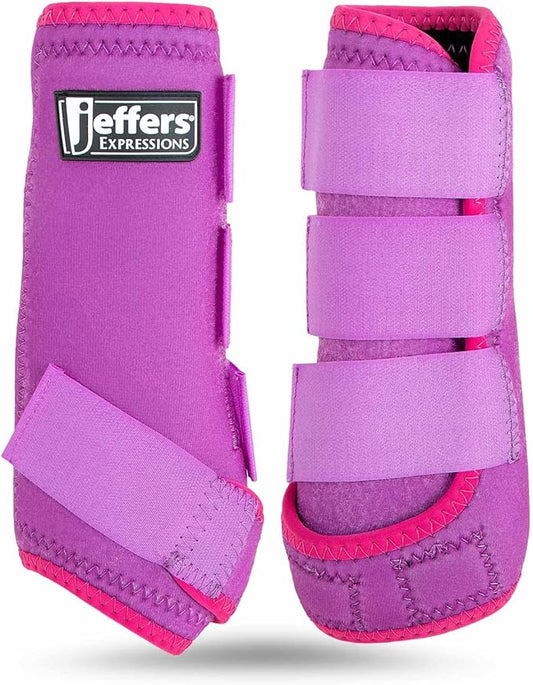 Jeffers Expression Neon Horse Boots 1 Pair - Purple & Pink, Breathable Neoprene, Secure Strap Closures, Durable Premium Protection for Jump Training & Trail Riding - Front & Hind, Large Size