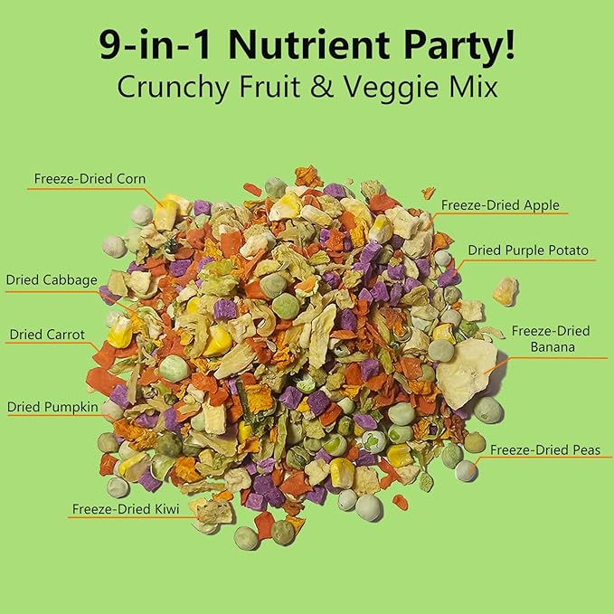Natural Fruit & Veggie Mix - 6oz Hamster Food Mix, Freeze-Dried Treats for Hamsters, Guinea Pigs, Chinchillas - Supports Healthy Digestion and Teeth,Daily Snack