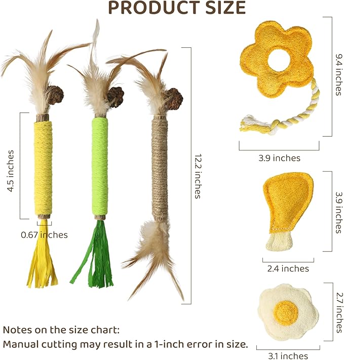 Catnip for Cats,Interactive Silvervine Sticks for Cats, Loofah Chew Cat Toys for Indoor Cats & Kitten Teething Toys & Cat Chew Toy,6 Pack