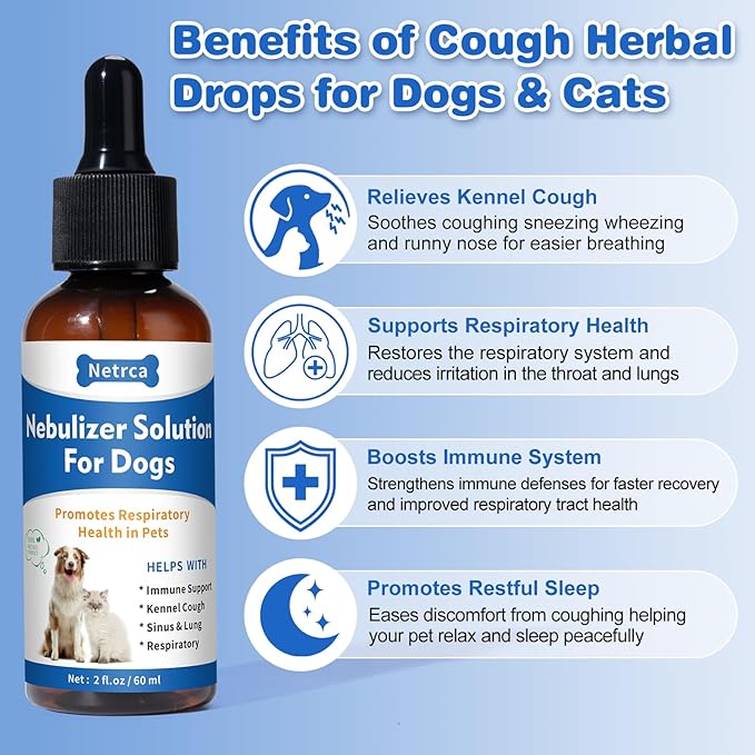 Natural Nebulizer Solution – Promotes Respiratory Health for Dogs & Cats – Immune Support | Sinus, Allergies & Kennel Cough Relief | Gentle Herbal Formula, 60ml