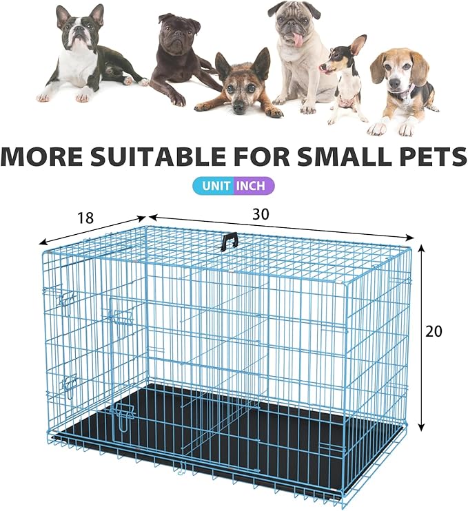 BestPet | Dog Crate | 30" | Blue | Foldable Metal Kennel with Double Doors, Secure Slide-Bolt Latches, Leakproof Tray | Portable Dog Cage for Small Breeds | for Travel, Indoor & Outdoor Use