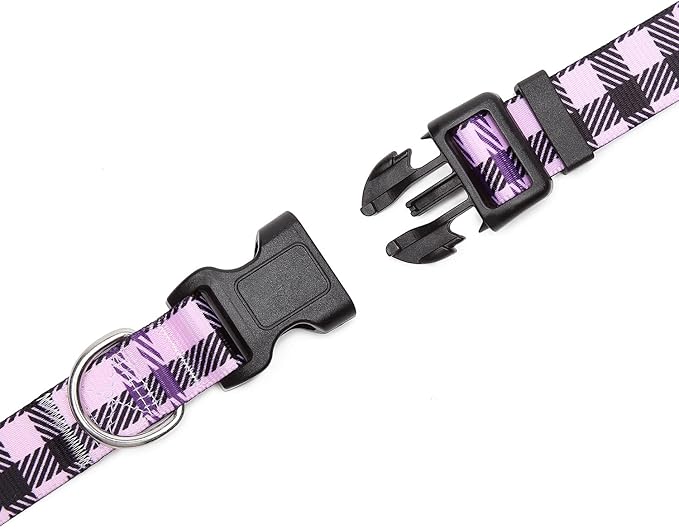 Mercano Adjustable Dog Collar - Special Design Patterns, Soft Nylon Comfortable Durable Pet Collar for Small Medium Large Dogs (XS, Purple Plaid)