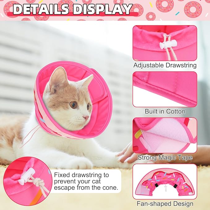 KOOLTAIL Cat Cone Collar Soft, Cat Recovery Collar After Surgery, Adjustable Comfortable Lightweight Cat Neck Cone to Stop Licking, Foldable Donut Water Resistant Pet Cone for Small Large Kitten PinkM