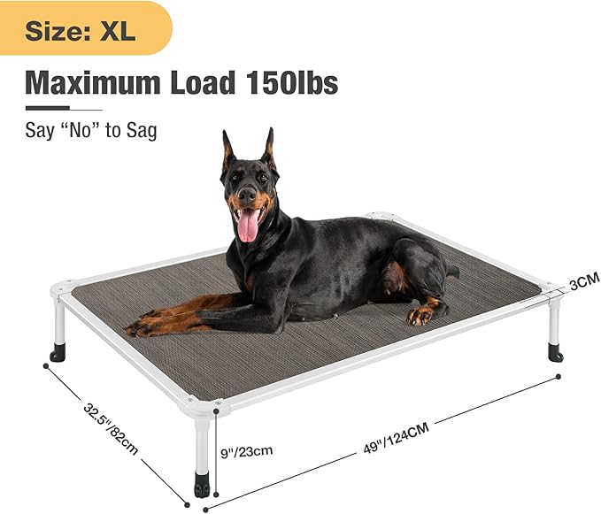 Veehoo Chew Proof Elevated Dog Bed - Cooling Raised Pet Cot - Silver Aluminum Frame and Durable Textilene Mesh Fabric, Unique Designed No-Slip Feet for Indoor or Outdoor Use, Brown, X-Large, CWC2003