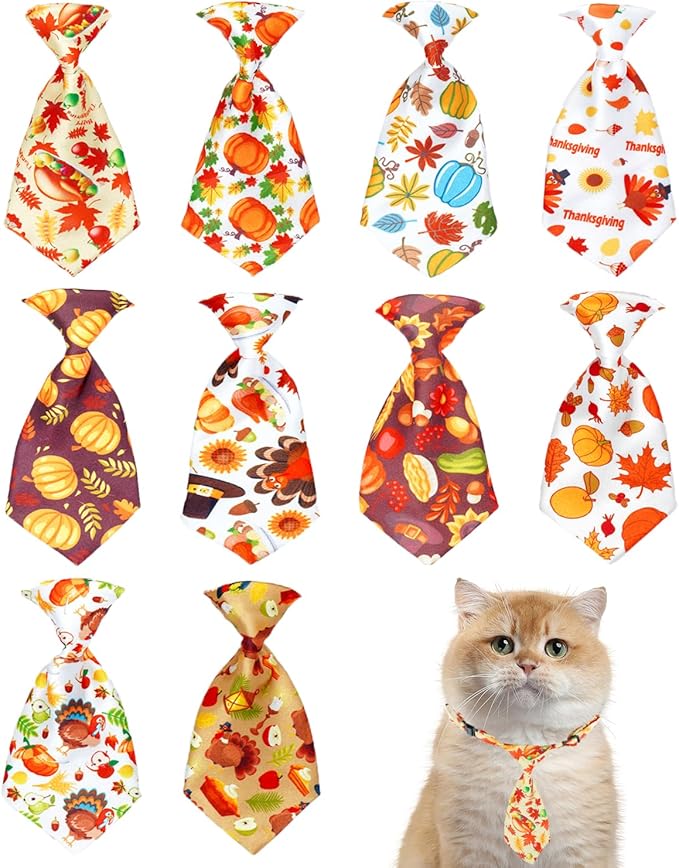 PET SHOW 10 Pack Thanksgiving Small Dog Ties Neckties for Doggies Cats Adjustable Holiday Grooming Accessories Neck Ties Bowties Girl Boy Pets Festival Costumes Puppies Party Gift Favor(Small)