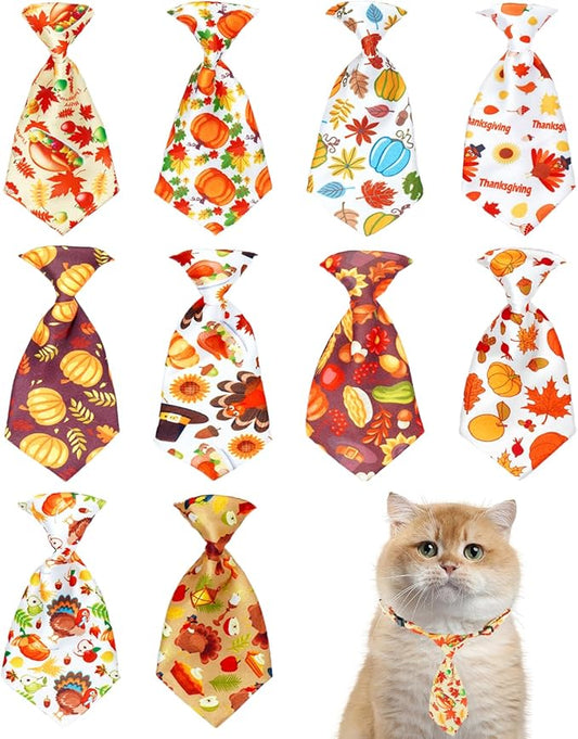 PET SHOW 10 Pack Thanksgiving Small Dog Ties Neckties for Doggies Cats Adjustable Holiday Grooming Accessories Neck Ties Bowties Girl Boy Pets Festival Costumes Puppies Party Gift Favor(Small)