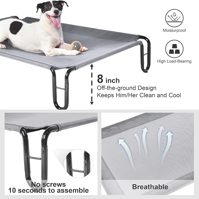 Pettycare Elevated Outdoor Dog Bed - Medium Dog Cot, Waterproof, Cooling, Non Slip, Up to 40 lbs, Grey