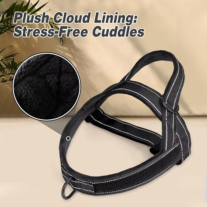 Forestpaw No Pull Dog Harness - Soft Flannel Padded Tactical Dog Vest Harness with Quick Release Buckle, Adjustable Reflective Pet Harness for Medium Dogs Walking Training,Black M