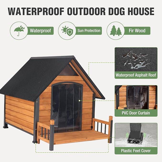 Heated Dog House Outdoor with Insulated Liner in Winter, Weatherproof Puppy Kennel with Anti-Chewing Metal Frame, Dog Shelter for Large, Medium and Small Dogs (Brown, 50.9'' Large)