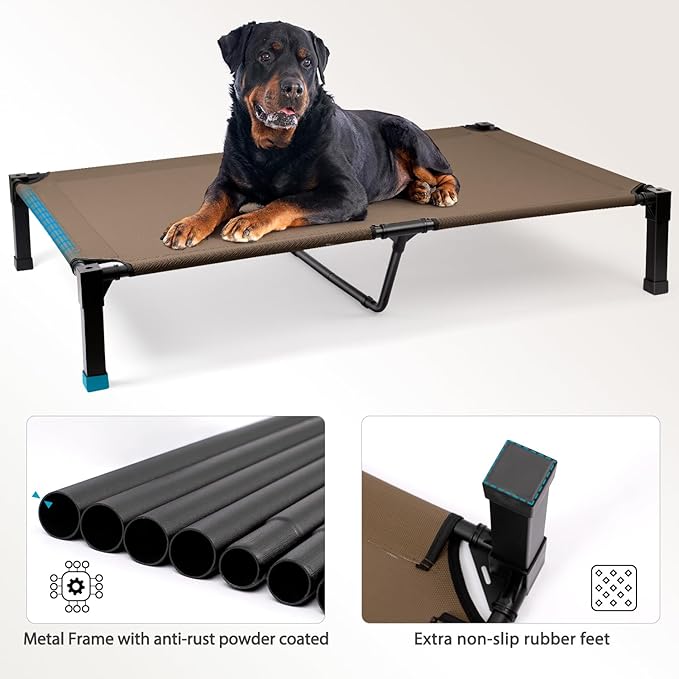 Heeyoo Elevated Dog Bed, Cooling Raised Pet Cot with Chew Proof Washable Breathable Mesh and Metal Frame, Portable Dog Cot Bed with No-Slip Feet for Outdoor or Indoor Use