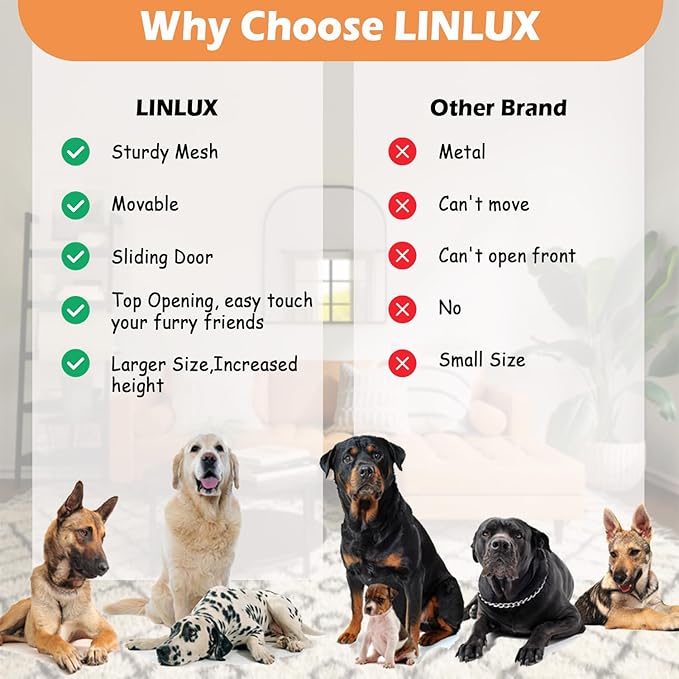 LINLUX 47 Inch XL Dog Crate Furniture, Wooden Heavy Duty Dog Kennel Indoor, Decorative Dog Cage Table for Extra Large Dogs, with Sliding Doors, Wheels and Flip-top Plate