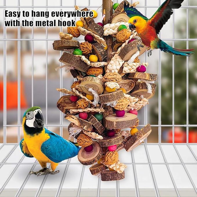 Extra Large Bird Parrot Toys- 21.7 inch Multicolored Natural Wooden Walnut Parrot Chewing Toy Suggested for Macaws cokatoos, African Grey and a Variety of Amazon Parrots. (Large Size)