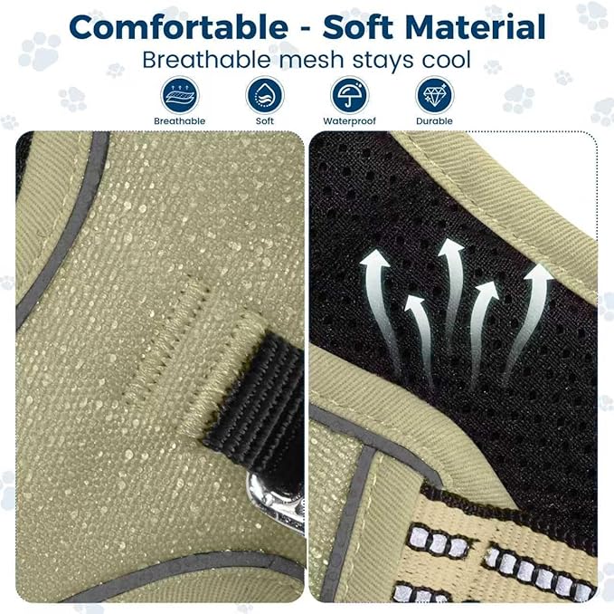 Funfox Dog Harness No Pull, Adjustable Pet Vest Harness, Super Soft Material with Vertical Handle Easy Control, Reflective Night Walking, 2 Leash Clips for XLarge Dogs, Army Green, XL