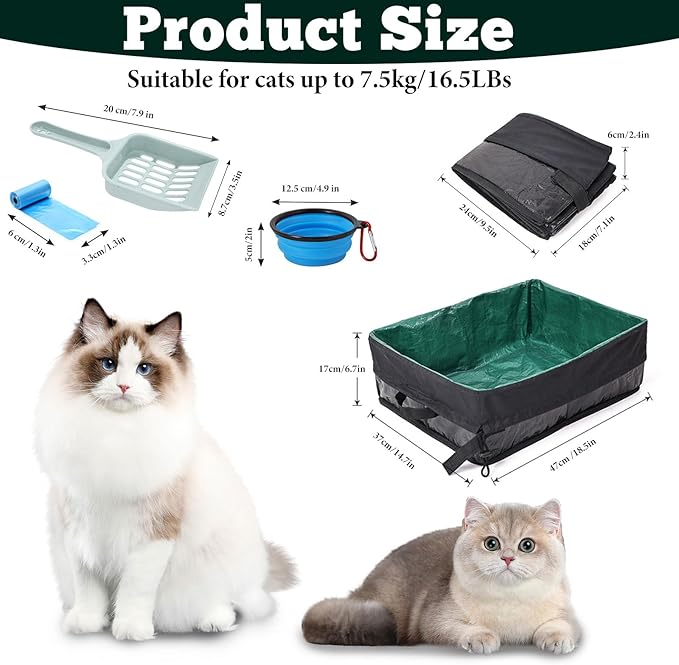 Travel Litter Box for Cats, Foldable Portable Litter Box, Leak Proof Cat Travel Carrier with Kitty Litter Scoop Bowl, Collapsible Waterproof Odor Free Easy Carrier for Car Outdoor