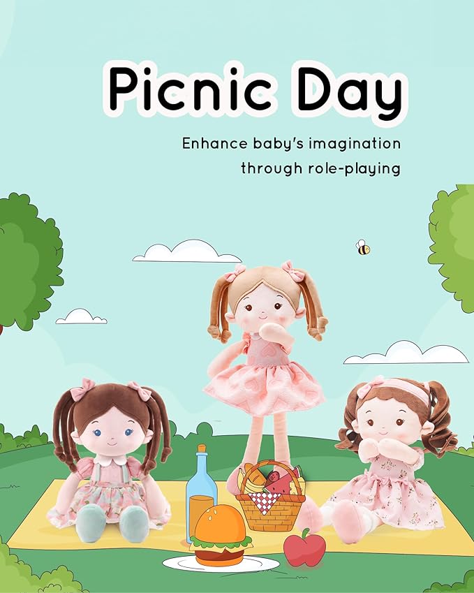 Soft Baby Doll Toys (16''), My First Baby Rag Doll for 1 Year-Old Girl Birthday Gift, Christmas Plush Toys Gift for Toddler Kids Infants- Meadow Girl