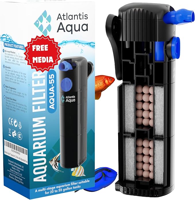 20 Gallon Fish Tank Filter up to 55 Gallons | Quiet Fish Tank Filter | Crystal Clear Water | Turtle Tank Filter | Submersible Aquarium Filter, Filter for Fish Tank, 50 Gallon Fish Tank Filter