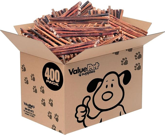 ValueBull Bully Sticks for Dogs, Medium 12 Inch, 400 Count Wholesale Pack - All Natural, Grass Fed, Single Ingredient, Long Lasting Dog Treats