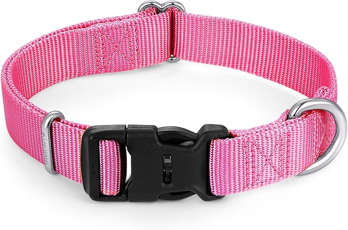 Mikivery Nylon Dog Collar with Quick Release Buckle Soft Adjustable Sturdy for Small Medium Large Dogs Pink,L