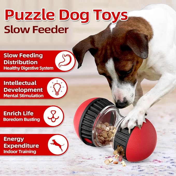Dog Puzzle Toys, Rolling Treat Dispensing Ball, Brain Stimulation & Slow Feeder, Dog Enrichment Toys to Keep Them Busy (2PCS: Red+Green)