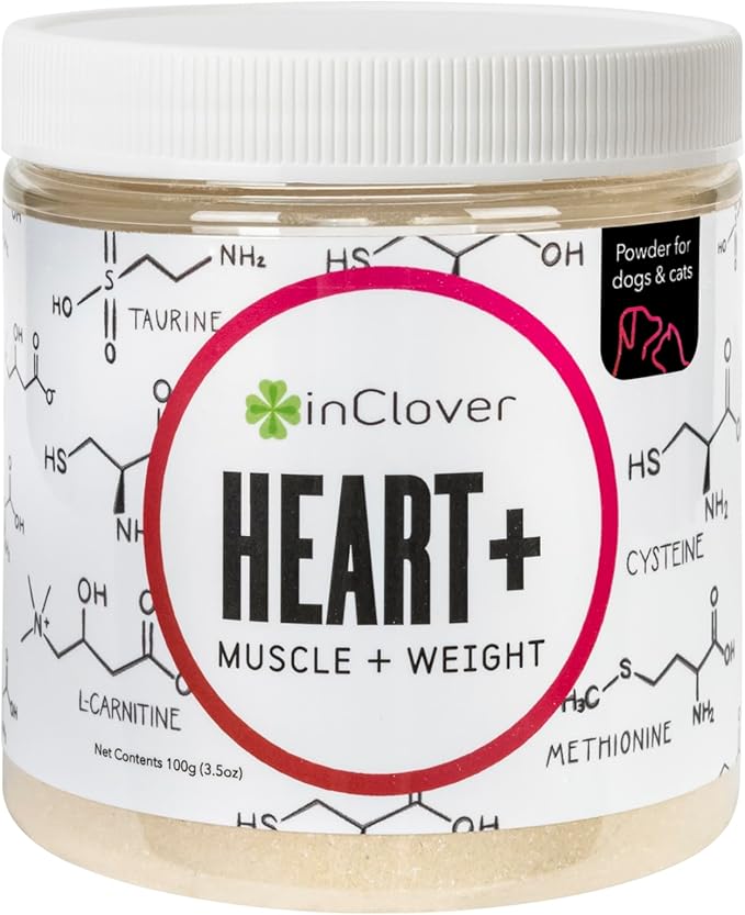 InClover Heart+ Dog and Cat Cardiac Health Supplement - Taurine Supplement for Dogs and Cats - Supports Heart & Immune Health, Pet Supplement for Weight Management & Senior Pet Health