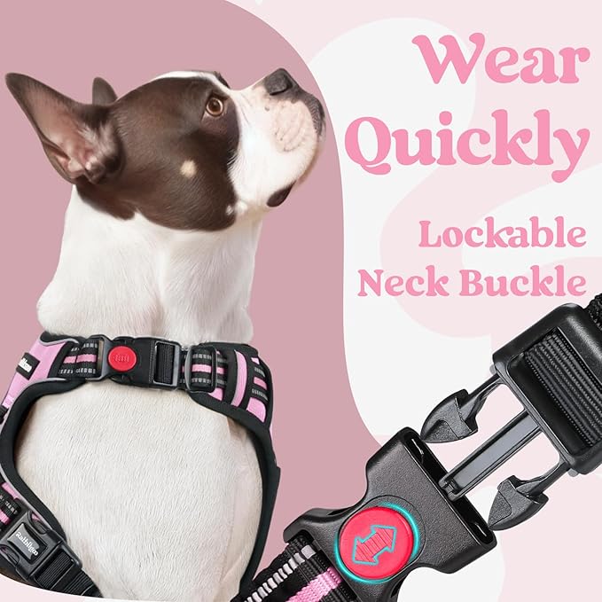 rabbitgoo Dog Harness for Large, No Pull Pet Harness with 3 Buckles, Adjustable Soft Padded Vest with Control Handle, Walking Reflective Pet Vest for Extra Large Dogs, Pink, XL