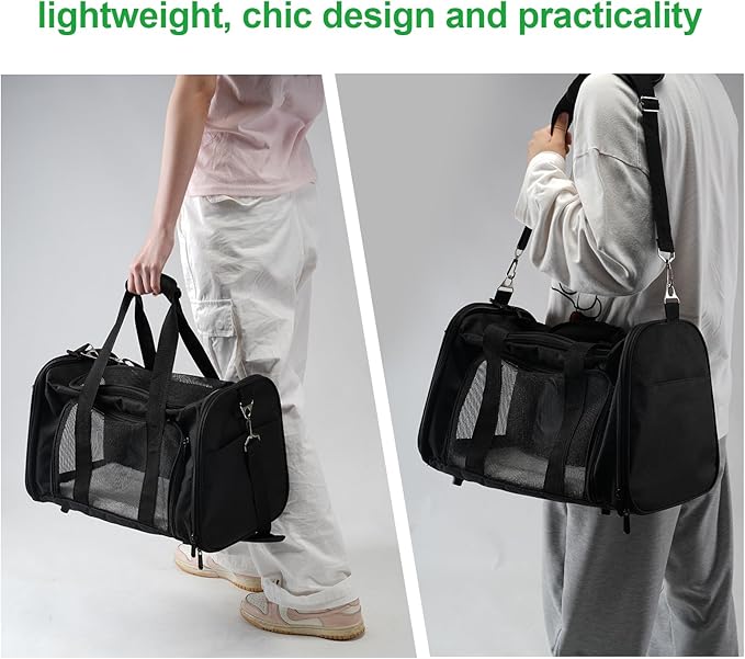 Roaringkitty Travel in Style: Portable Pet Carrier for Small Pets up to 15 Lbs- Airline Approved, Collapsible & Comfortable cat/Puppy Soft Sided Bag (Black)