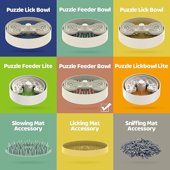 Slow Feeder Dog Bowl for Large Dogs with Non-Slip Base - Adjustable Speed Design, Removable Puzzle Inserts & Dishwasher Safe, Pink