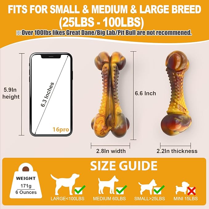 Dog Toys for Aggressive Chewers, Indestructible Dog Chew Toys for Large Medium Small Breed, Tough Nylon Interactive Durable Chew Toy Bone for Puppy Teething Toy Bacon Flavor, Best Gift&Keep Them Busy