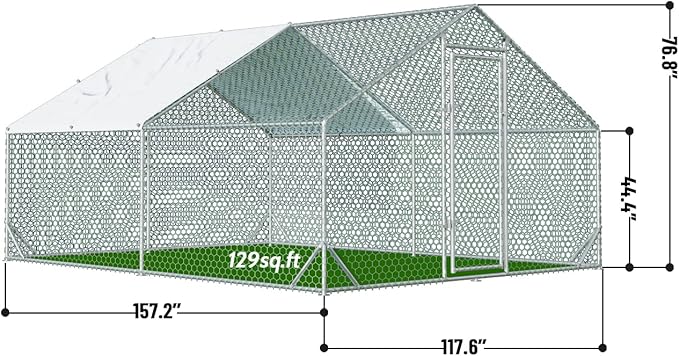 4ever2buy Large Metal Chicken Coop with Run Walk-in Poultry Cage Chicken Runs House Pen Cage Spire Roofed Chicken Coops with Anti-Ultraviolet Cover for Outdoor Yard Farm Use 9.8’L x 13.1’W x 6.4’H