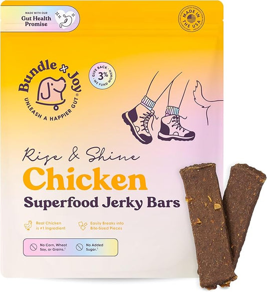 Rise & Shine Dog Treats, Chicken Jerky, Snack Bars, Puppy Training Treats, Natural Superfood, Grain, Corn, Poultry & Soy Free, 16oz