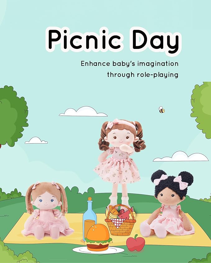 Soft Baby Doll Toys (12''), My First Baby Rag Doll for 1 Year-Old Girl Birthday Gift, Christmas Plush Toys Gift for Toddler Kids Infants-Halloween Special-Princess Coral-Light-Pink