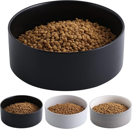 Black Dog Bowl Ceramic for Medium Large Breed, Heavy Weighted Dog Food Water Feeder Dish, Non - Slip Modern Cute Extra Big Porcelain 8 in Pet Bowl Maze