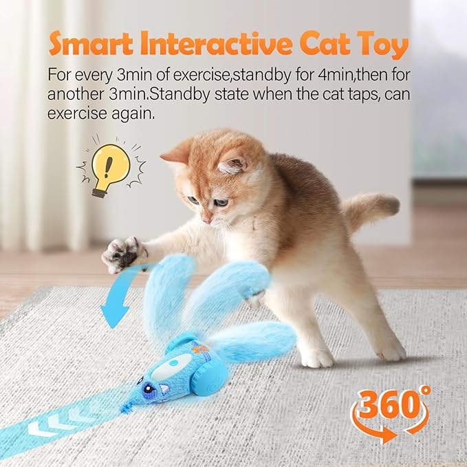Migipaws Automatic Cat Toys, Plush Cat Mouse Toy, Interactive Toy for Indoor Cats, Smart Moving Kitten Toy, Rechargeable (Blue)