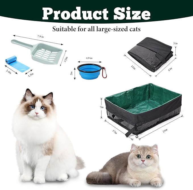 Travel Litter Box for Cats, Foldable Portable Litter Box, Leak Proof Cat Travel Carrier with Kitty Litter Scoop Bowl, Collapsible Waterproof Odor Free Easy Carrier for Car Outdoor, X-Large