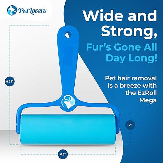 PetLovers EzRoll Reusable Lint Roller - Sticky for Life & Multi-Purpose Pet Hair, Dust, & Lint Remover for Clothing, Upholstery, & Cars - Sustainable, Washable & Efficient (Large)